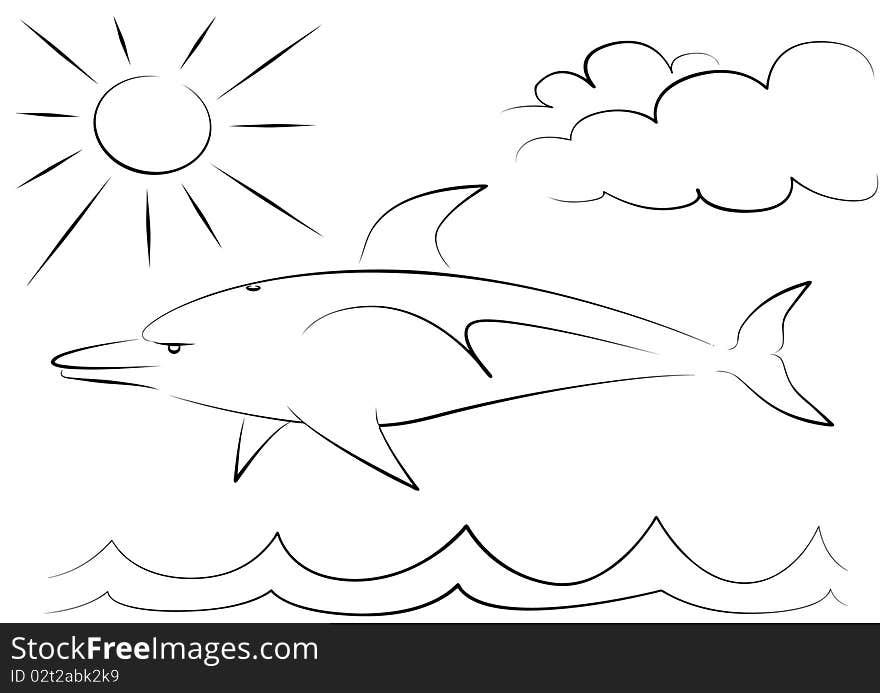 Illustration of a dolphin, made in black and white