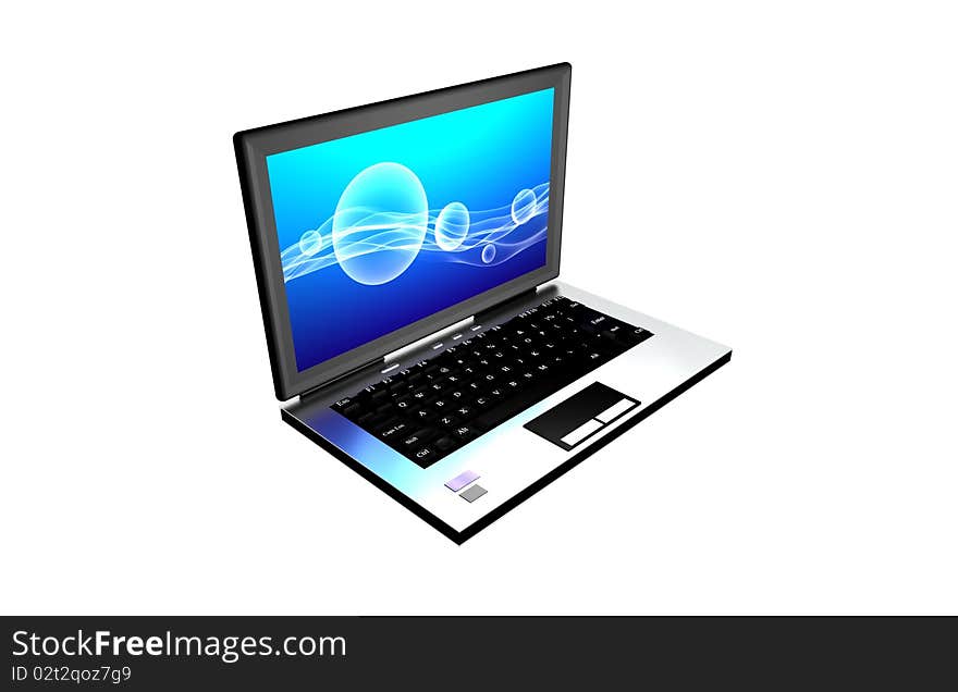 Computer with abstrac screen on a blue background