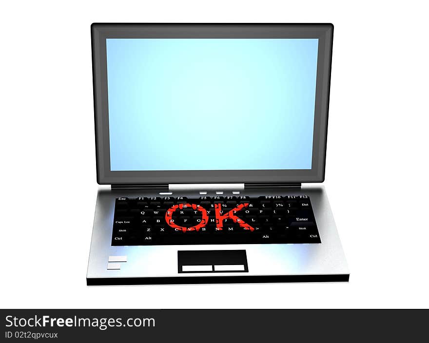 Computer With Red Words Ok