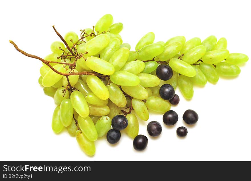 Colorful ripe grapes  on a white background