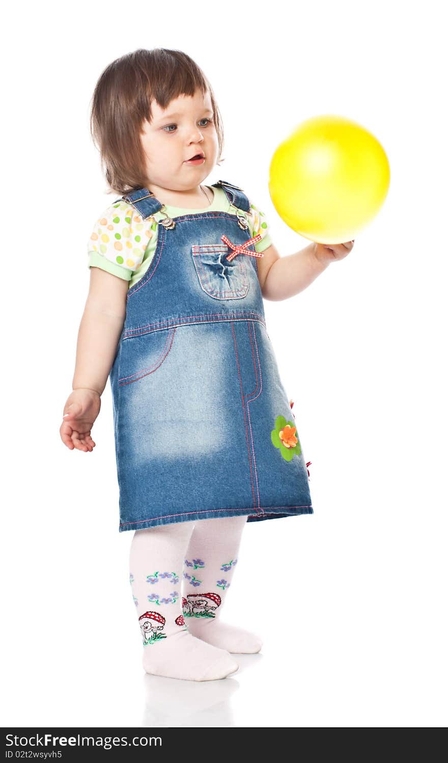 Little girl with balloon. Isolated on white