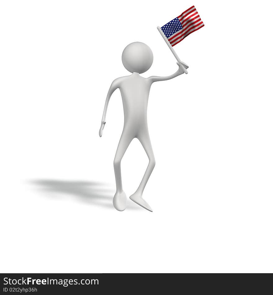 Human figur with usa flag in white back ground