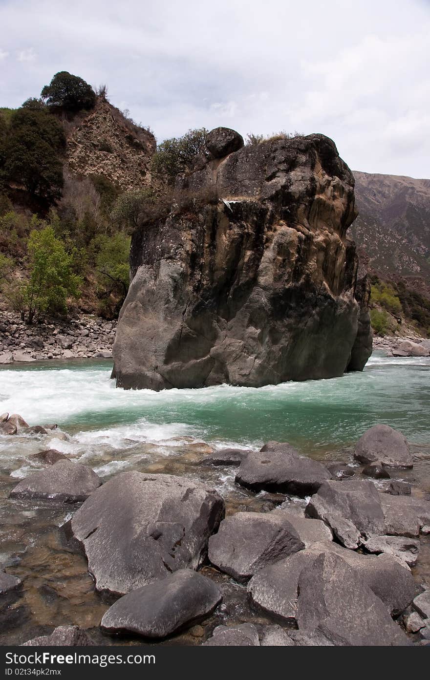 Natural water flow in moutain jungle river