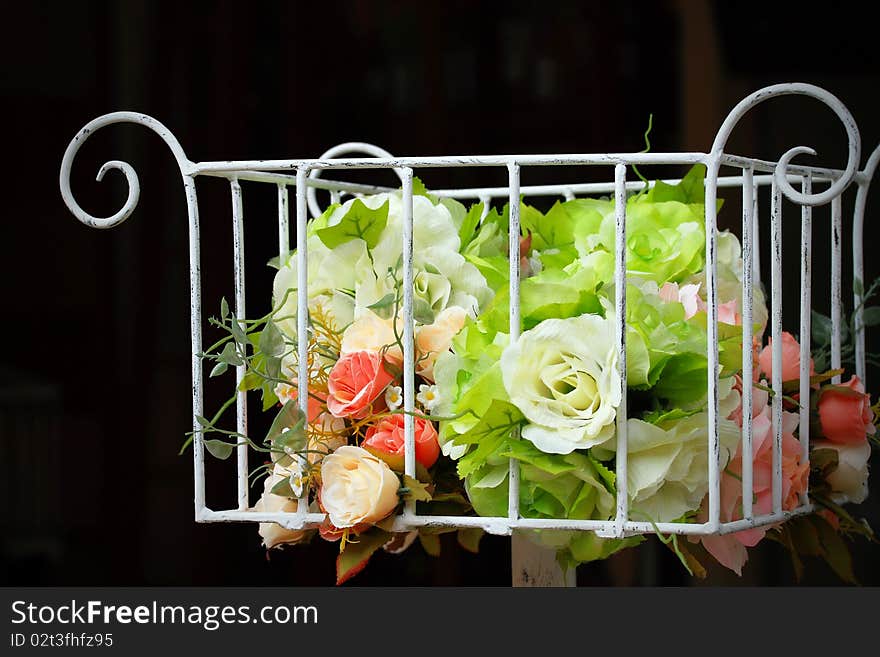 Beautiful rose flowers in basket. Beautiful rose flowers in basket