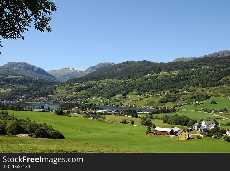 Countryside and fields in Hardangerfjord area of Norway. Countryside and fields in Hardangerfjord area of Norway