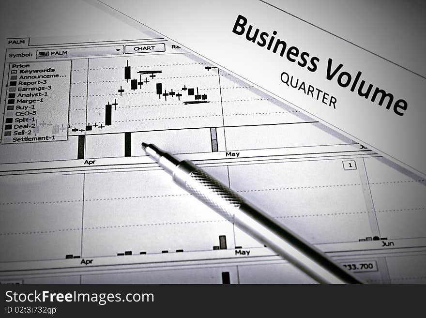 Stock graph with pen and markings. Stock graph with pen and markings