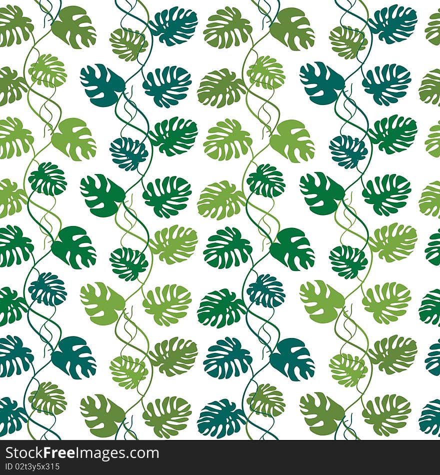 Floral background with green leaves on white background.