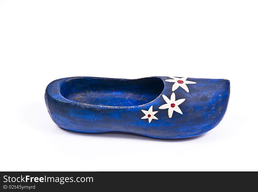 Studio shot of blue Dutch Clog. Studio shot of blue Dutch Clog