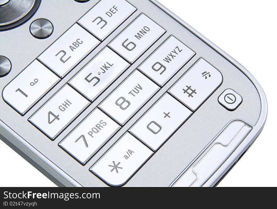 Grey mobile phone keyboard with withe background