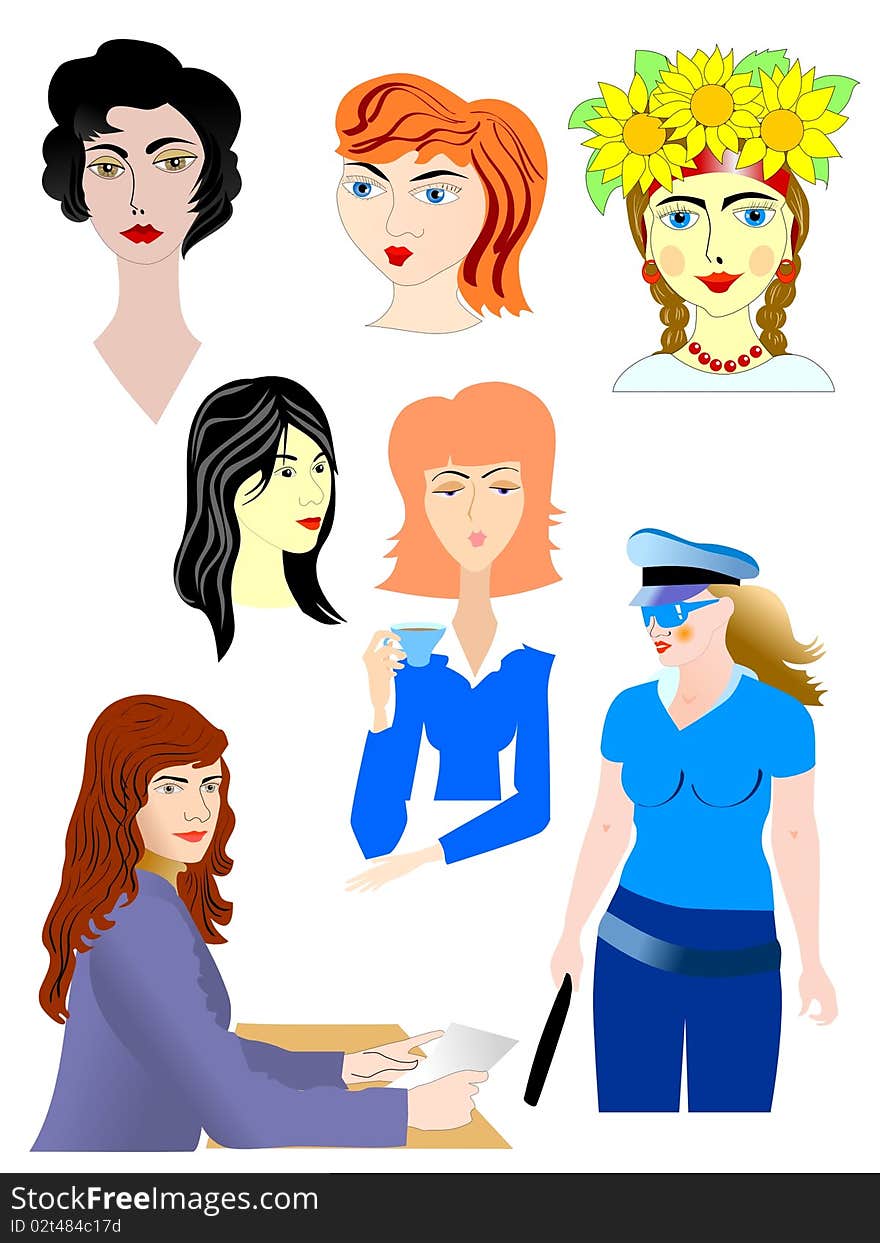 Set of female characters