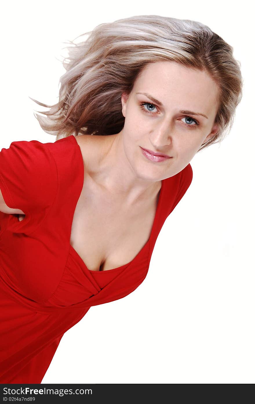 An very pretty tall woman in a red dress standing in the studio with 
with her long white blond hair, looking into the camera, for white background. An very pretty tall woman in a red dress standing in the studio with 
with her long white blond hair, looking into the camera, for white background.