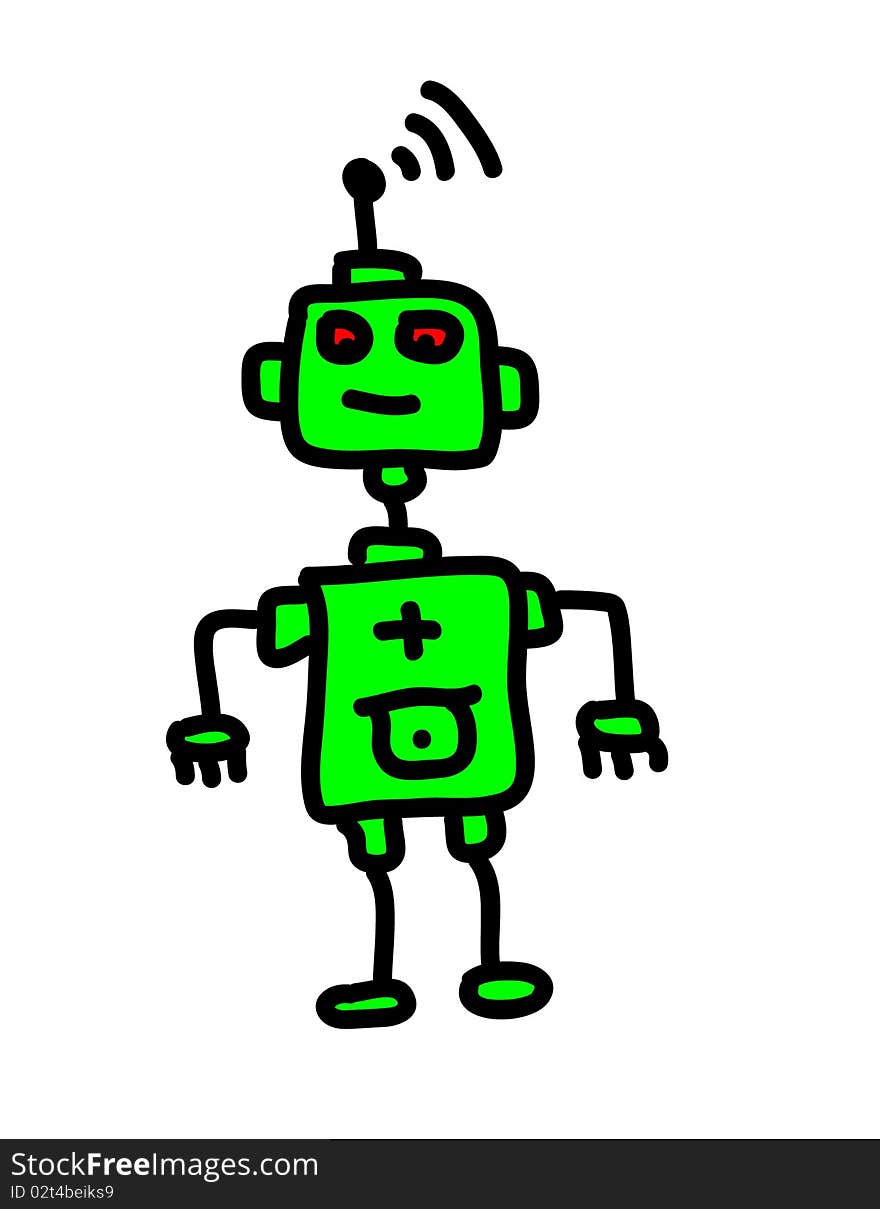 Green robot with the antenna on his head