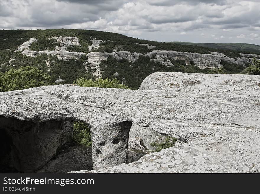 Eski-Kermen cave town n Crimea Ukraine