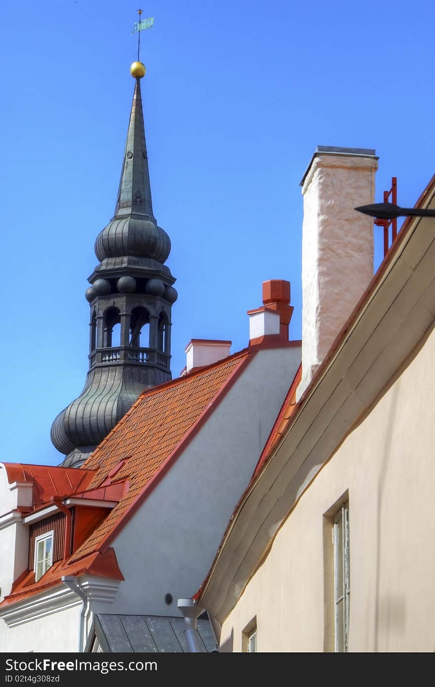 Historical part of Tallinn with church. Historical part of Tallinn with church