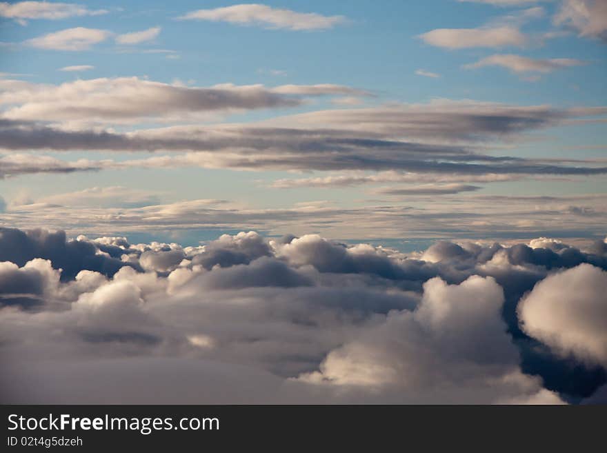 Over the clouds in an aircraft