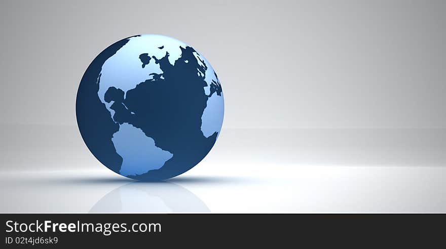 3d earth on reflective white background