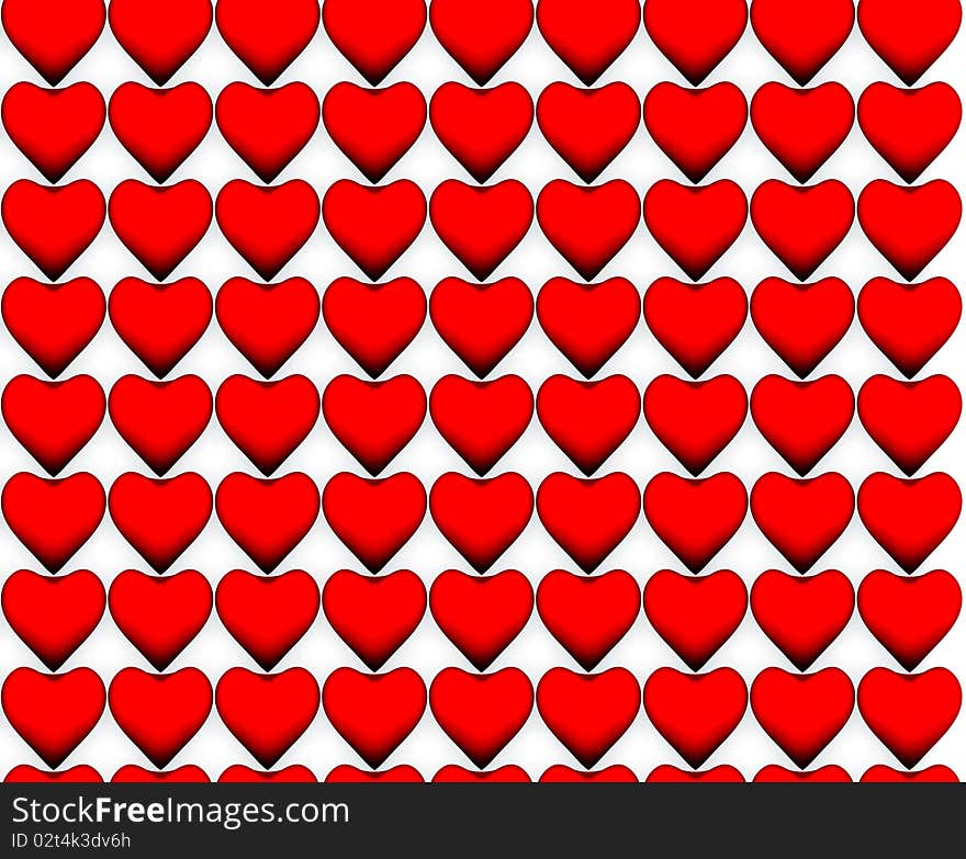 3d red hearts on white background