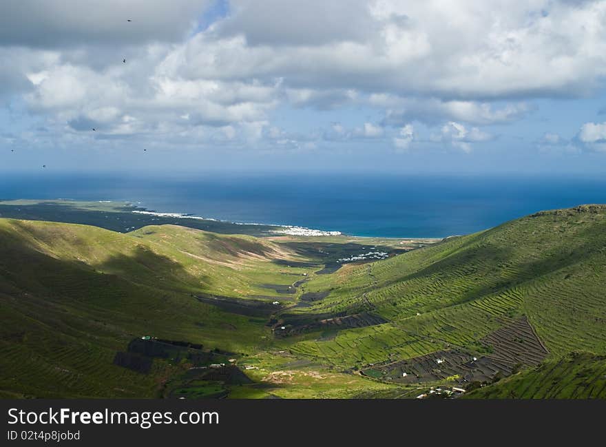 Green valley near Haria on Lanzarote Island, Spain.