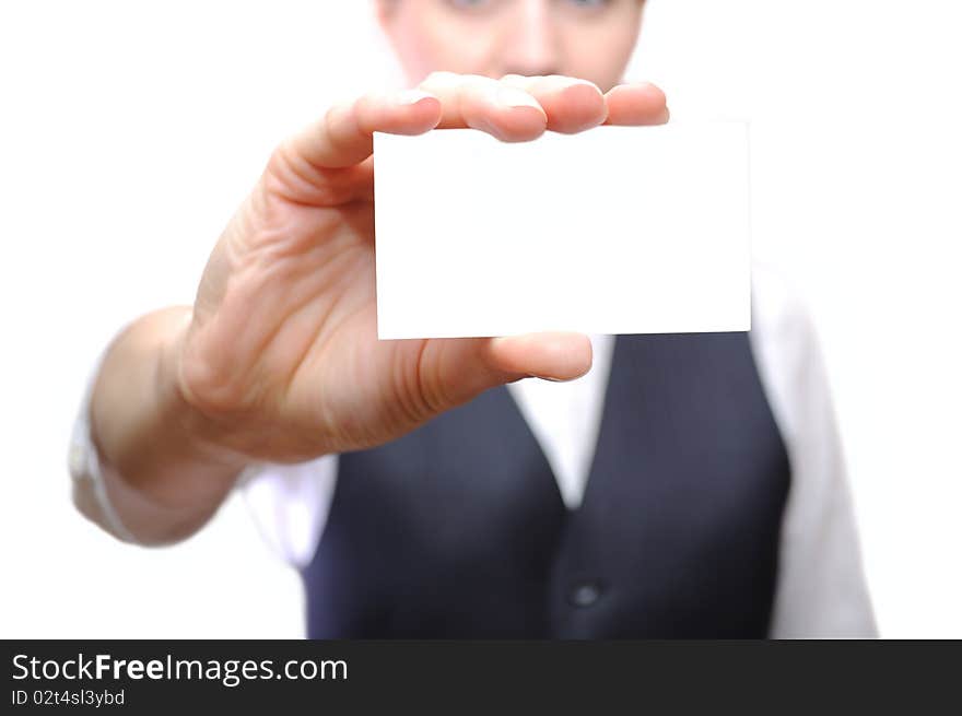 Businesswoman Showing A Business Card