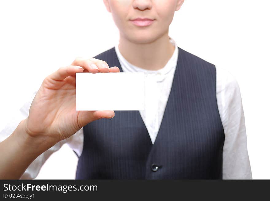 Businesswoman Showing A Business Card