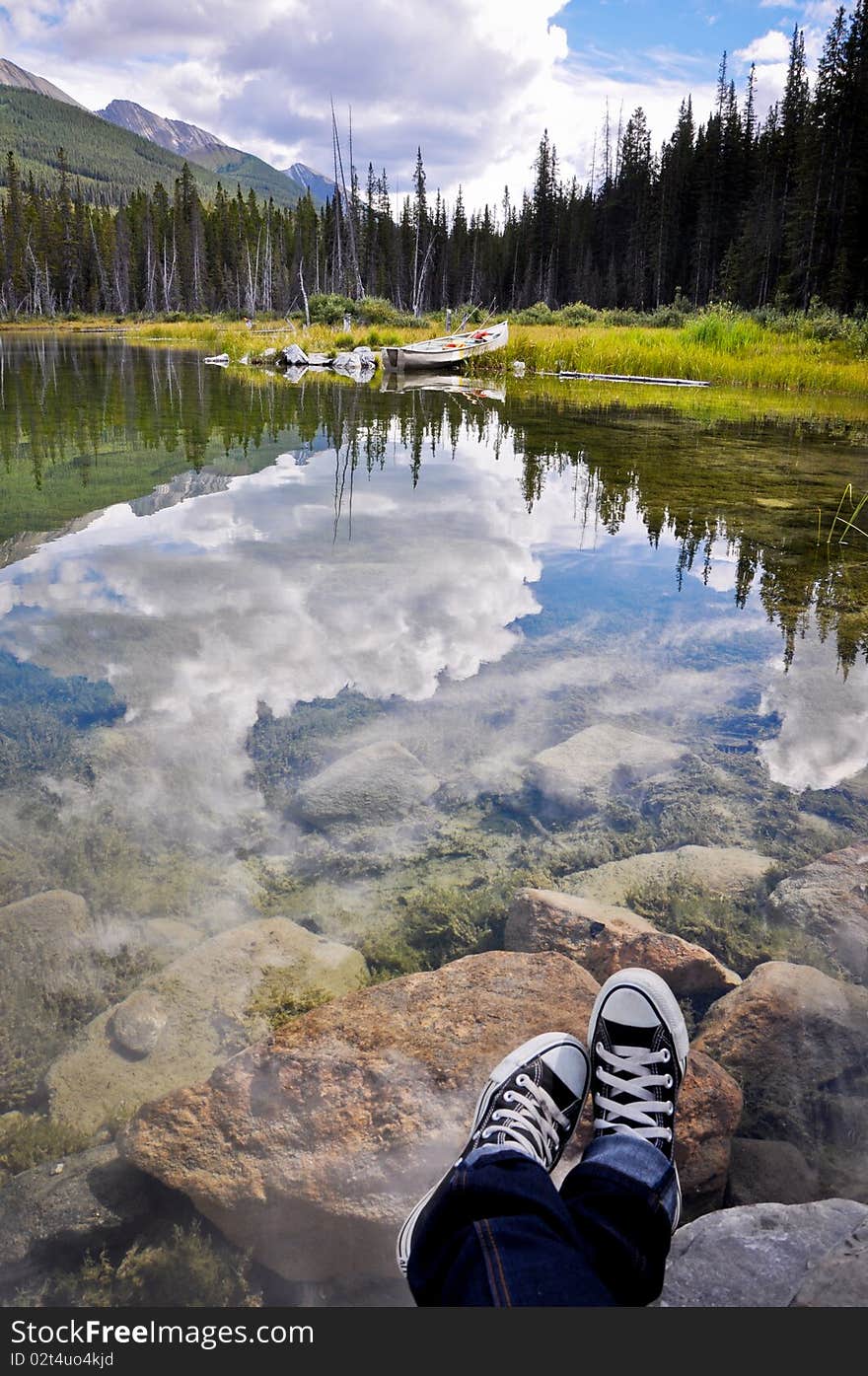 Relaxing by a lake in Banff National Park, Alberta, Canada. Relaxing by a lake in Banff National Park, Alberta, Canada