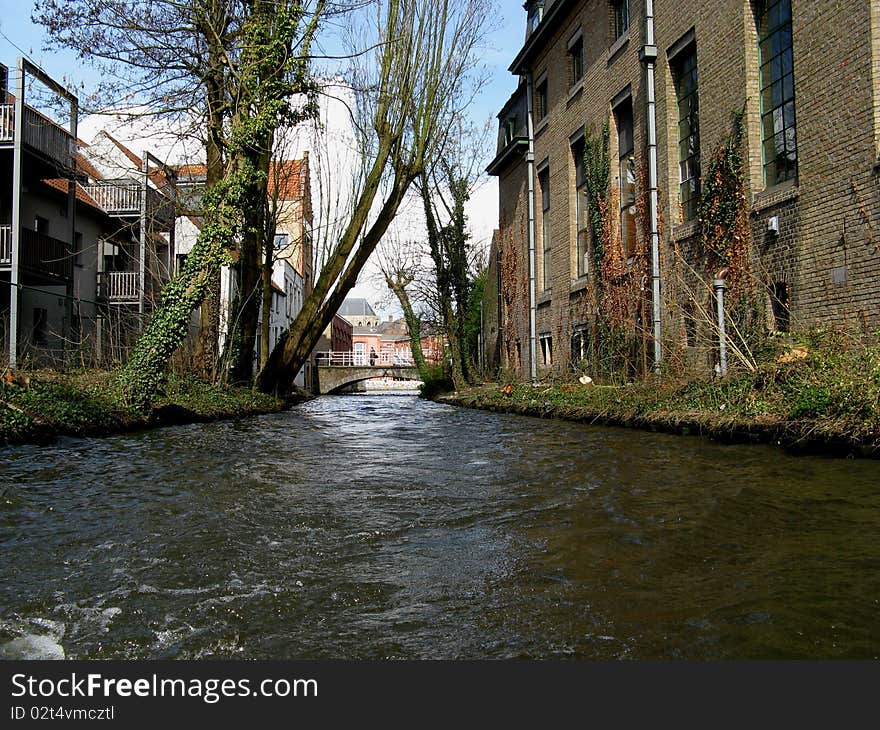 View of a canal in Bruges. View of a canal in Bruges