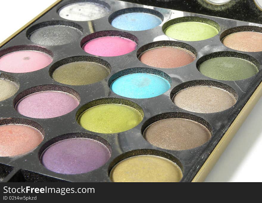 Close-up on a case of eyeshadow