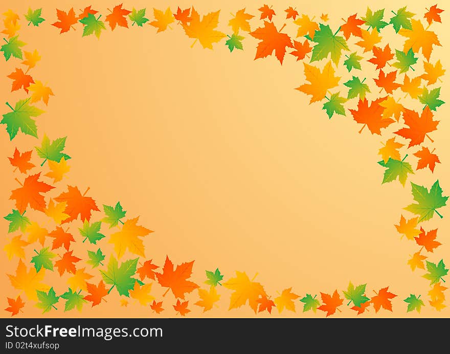 Vector illustration an autumn orange background with leaves.