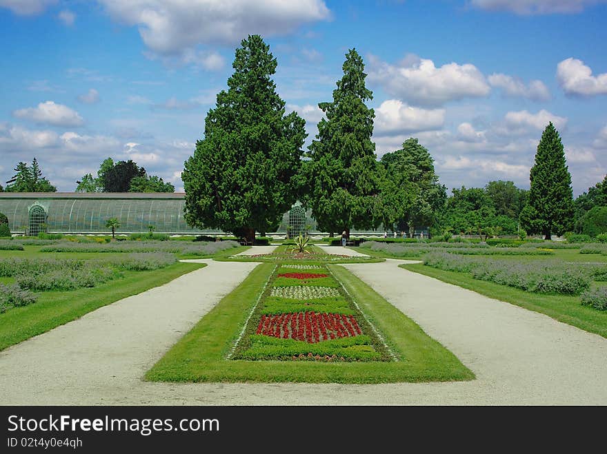 Park at Castle Lednice.Hothouse