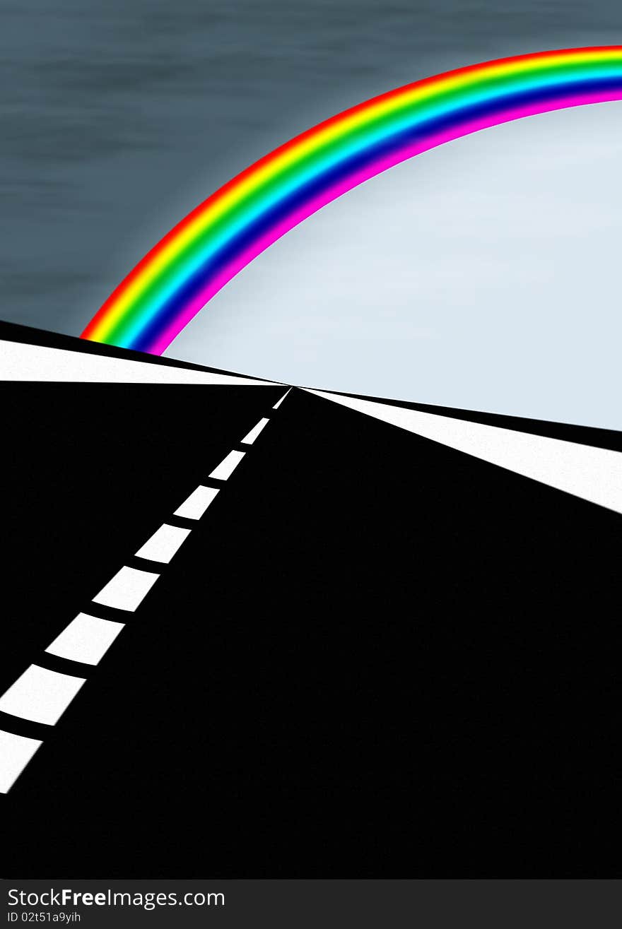 Road with rainbow in the background. Road with rainbow in the background