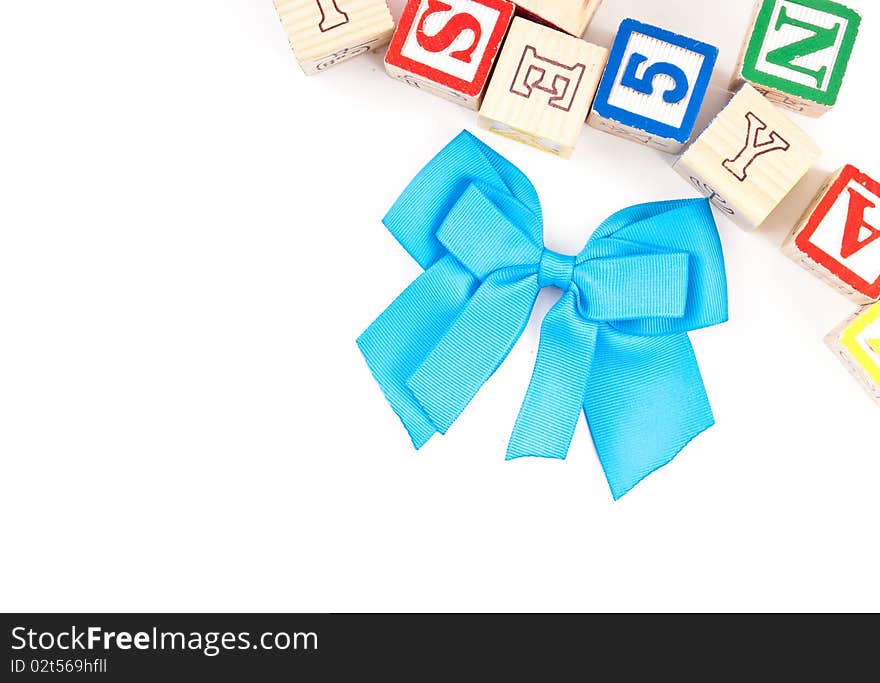 Blue Ribbon with Toy Blocks and Space for Text