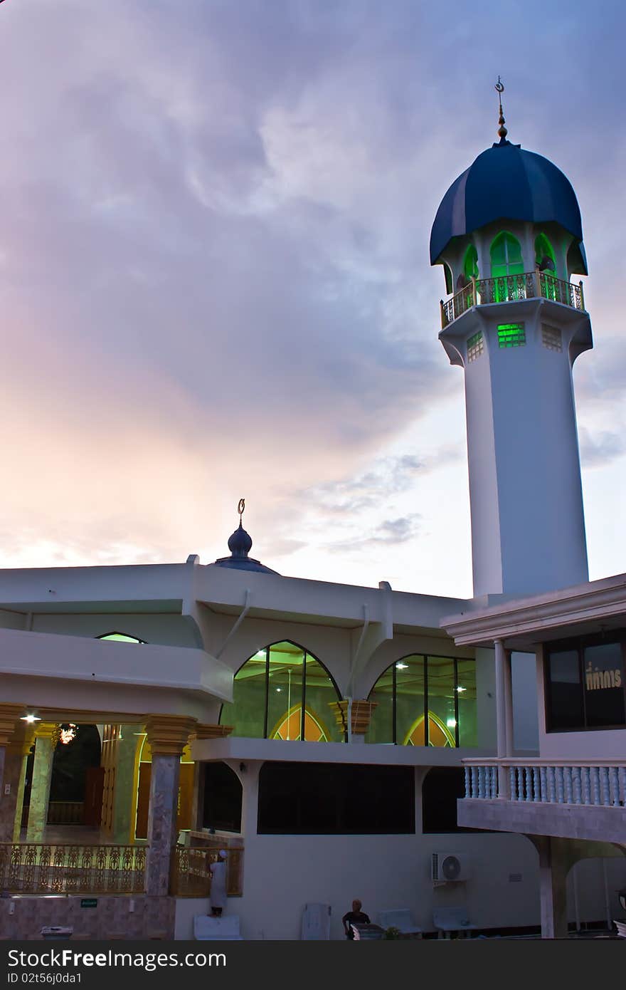 Mosque for the evening here illustration from Thailand.