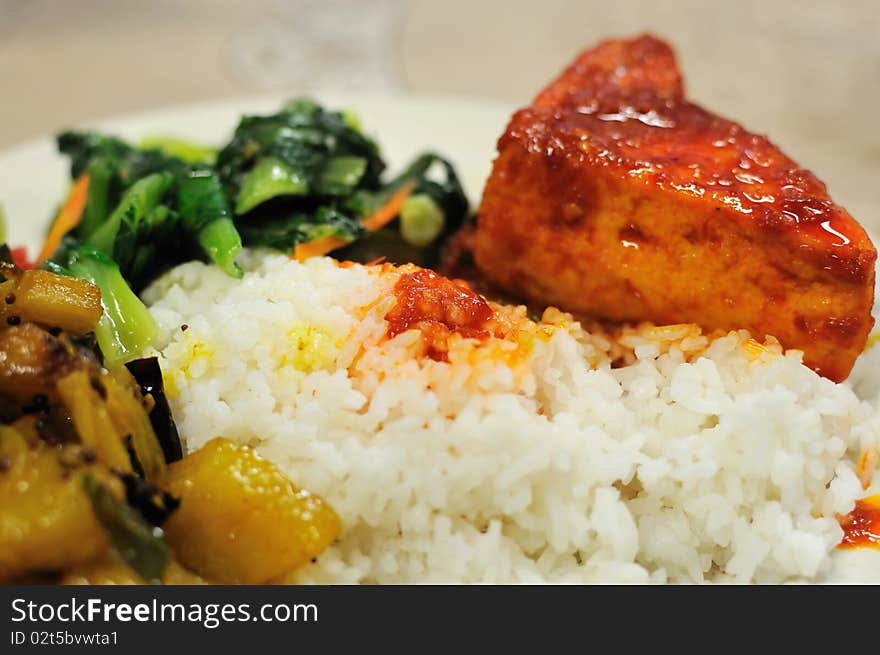 Asian cuisine of rice and vegetables