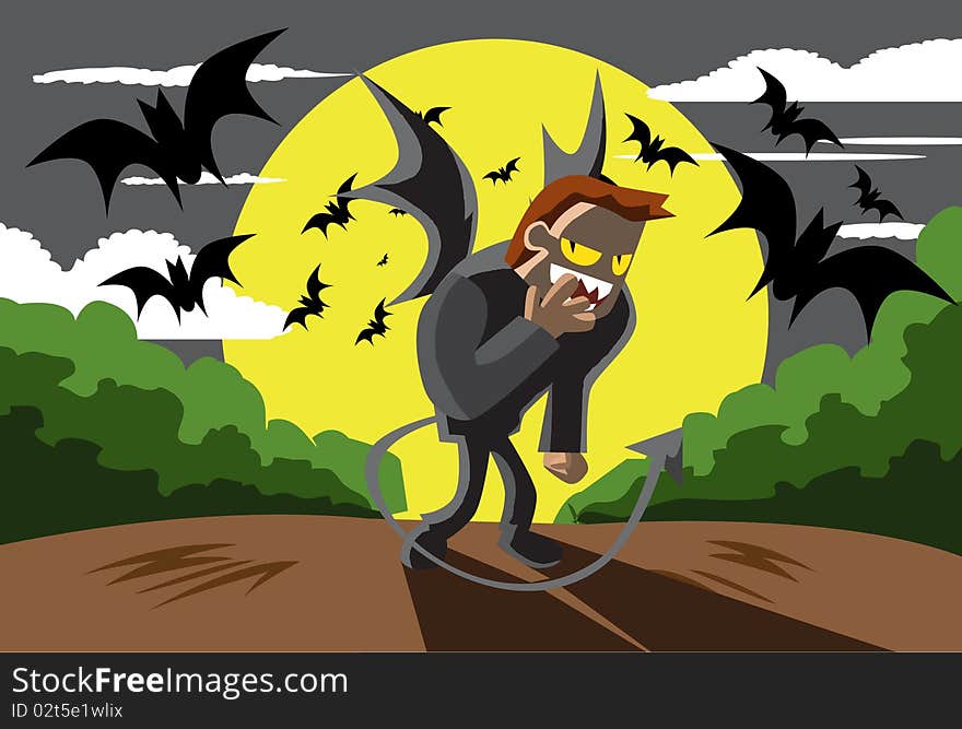 Image of a bat man ghost who is haunting on Halloween night. Image of a bat man ghost who is haunting on Halloween night.