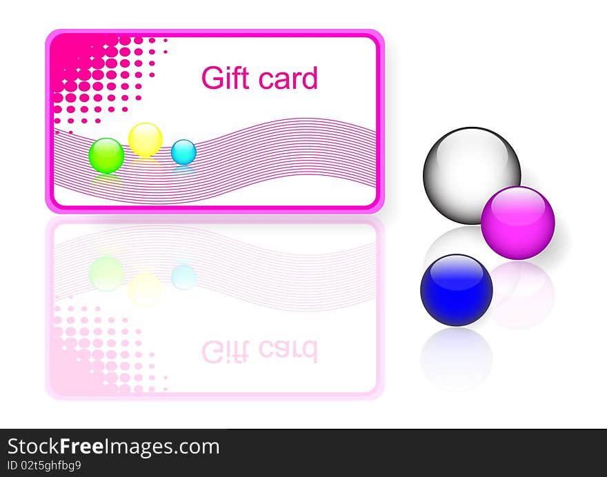 Pink gift card with glass spheres. vector Eps10. Pink gift card with glass spheres. vector Eps10.