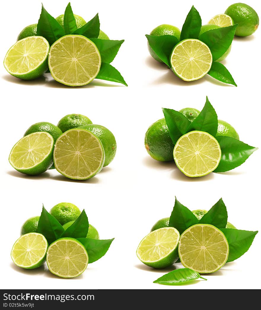 Limes and mint isolated on white background. Limes and mint isolated on white background