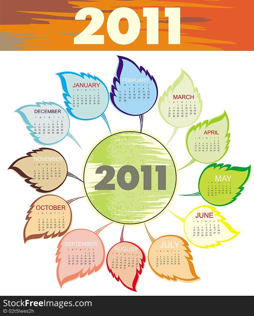 Stylish Calendar for Year 2011 (starts Sunday)