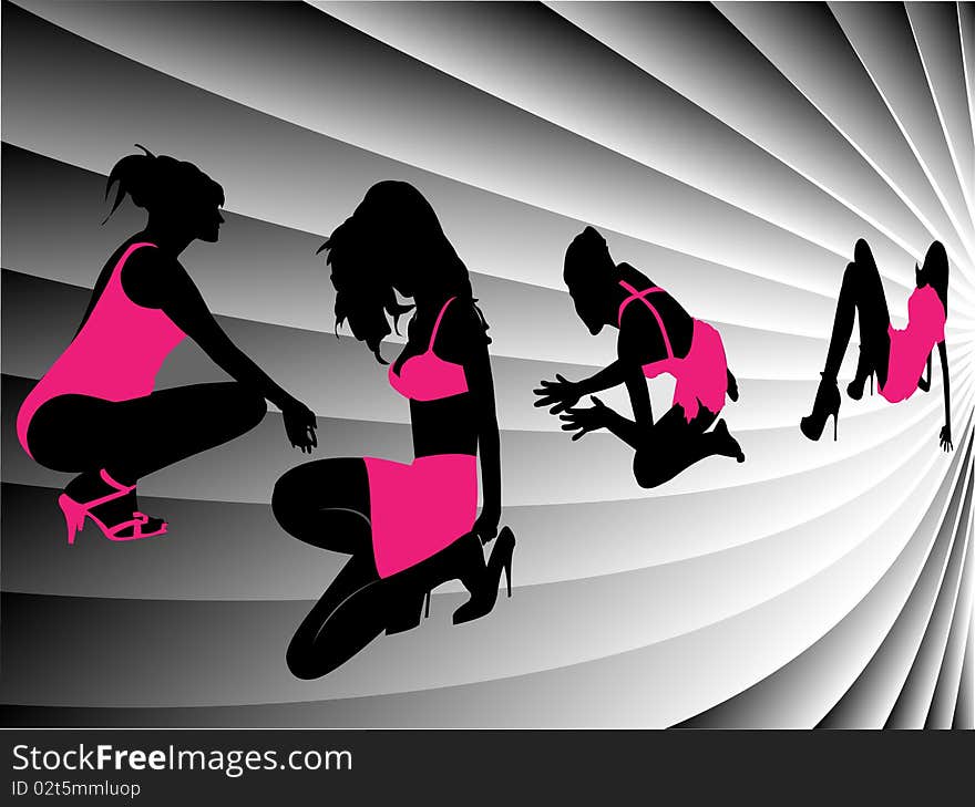 Silhouettes girl in disco background