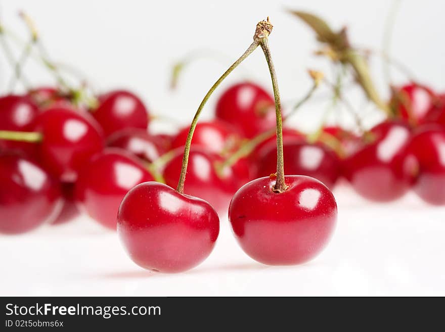 Cherries on a white background