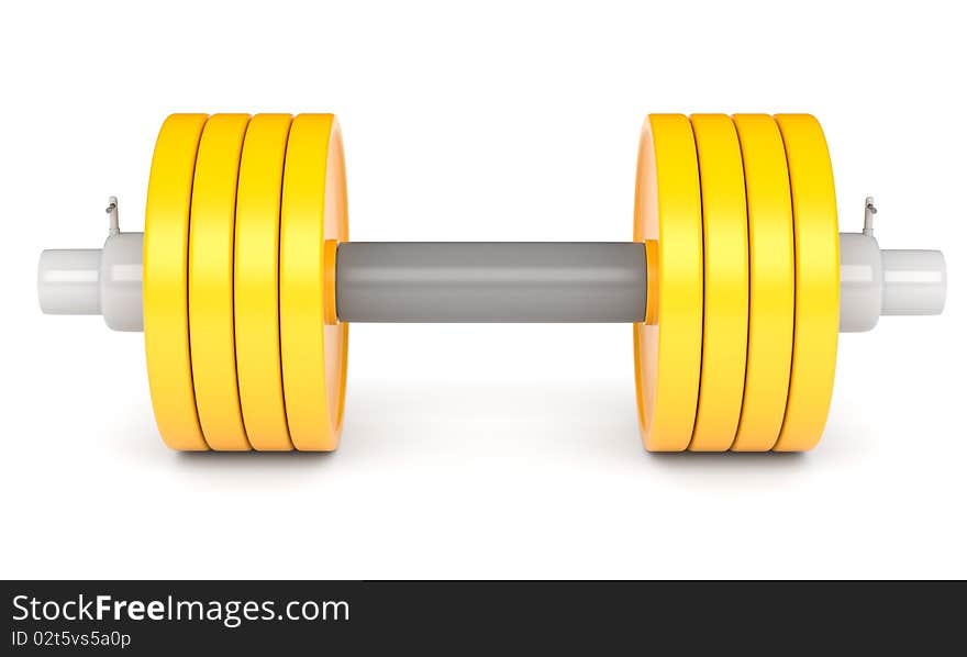 Yellow dumbbell isolated on white. Made in 3d