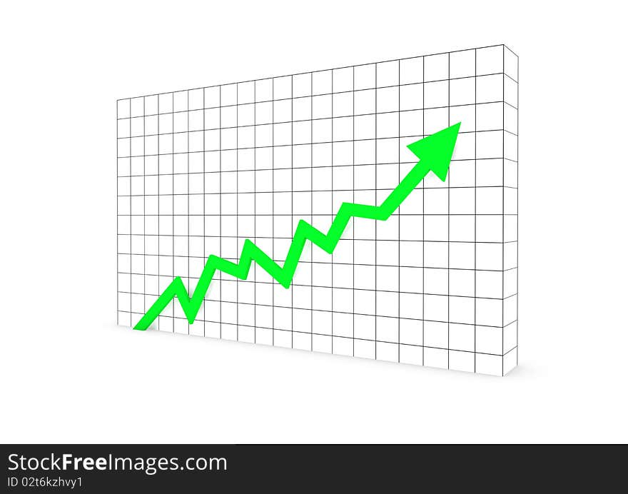 A 3D rendered illustration business graph arrow green