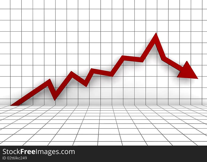 A 3D rendered illustration business graph arrow red