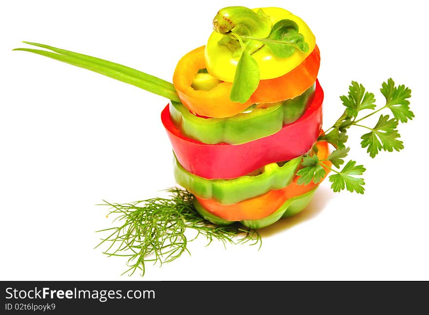 Mixed peppers in stack