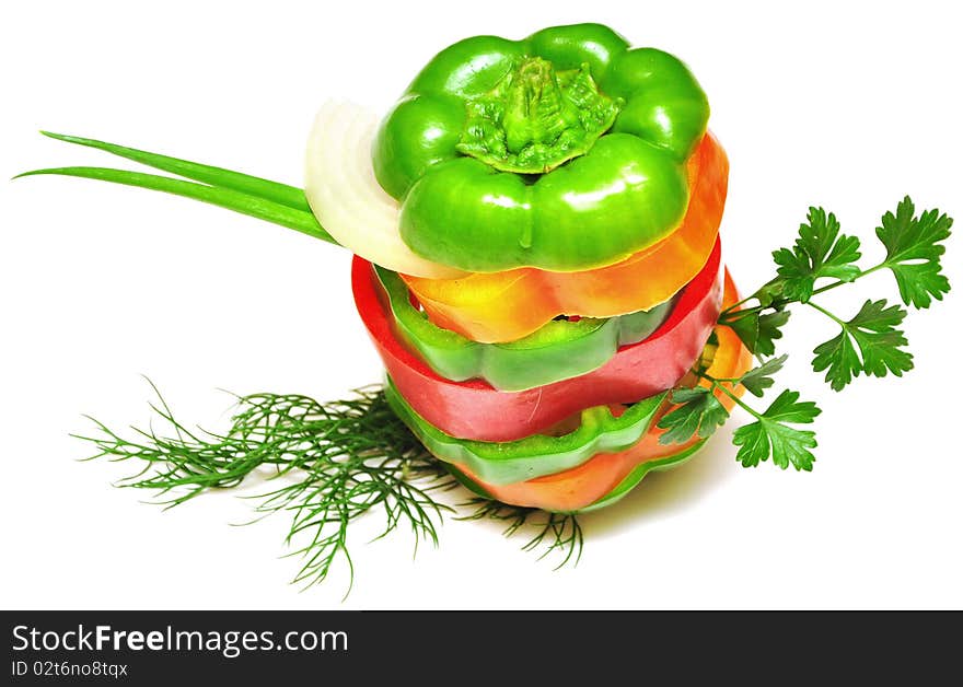 Mixed peppers in stack