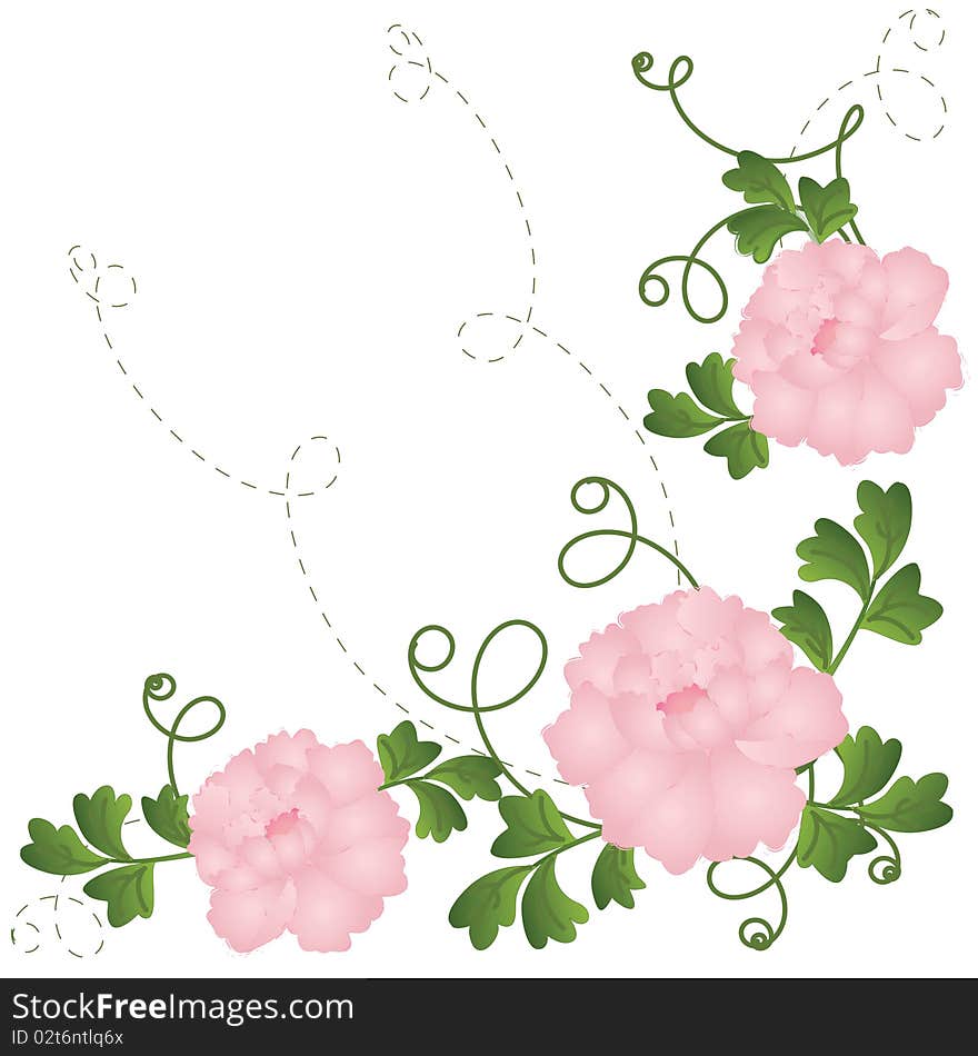 Vector floral illustration with pink roses and green leaves. Vector floral illustration with pink roses and green leaves