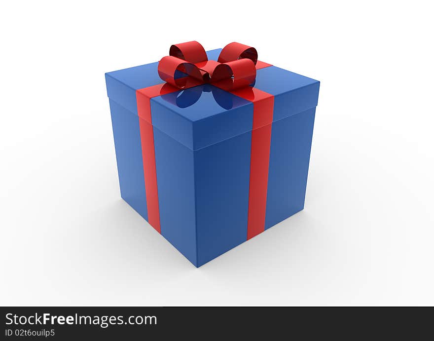 Christmas gift box blue red isolated on white background