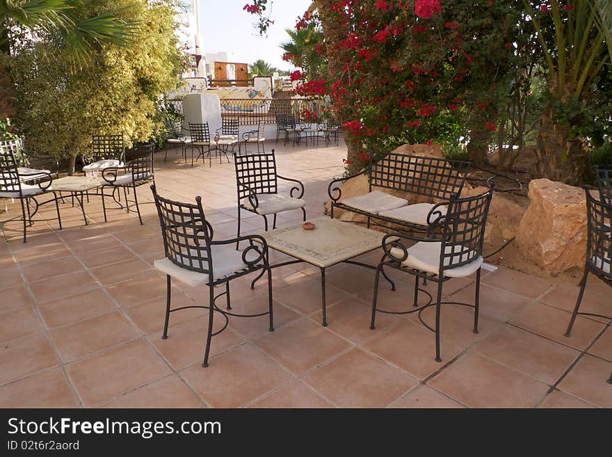 View of stylish table for garden on outdoor. View of stylish table for garden on outdoor