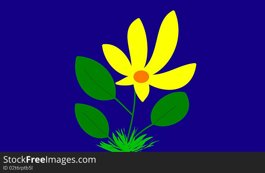 Yellow flower on the blue background