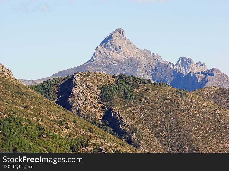 Bernia Ridge mountains in Spain. Popular hiking trail. Valencia Province. Bernia Ridge mountains in Spain. Popular hiking trail. Valencia Province