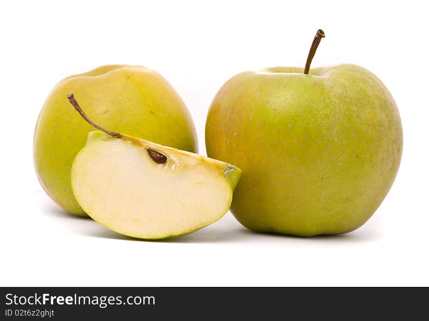 Green ripe apple isolated on white background